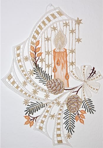 Plauener Spitze Fensterbild Weihnachten Kerze Terrakotta Kristall Fensterdekoration Glitzerstein Weihnachtsdekoration Weihnachtsschmuck mit Saugnapf
