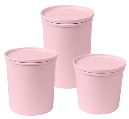 AWAVE Frischhaltedosen-Set rund mit Deckel, luftdicht, 3-teiliges Set, 500 ml, 800 ml, 1.000 ml, rosé, aus recycelten PET-Flaschen, Vorratsbehälter, klimaneutral, Mehrweg, nachhaltig unterwegs