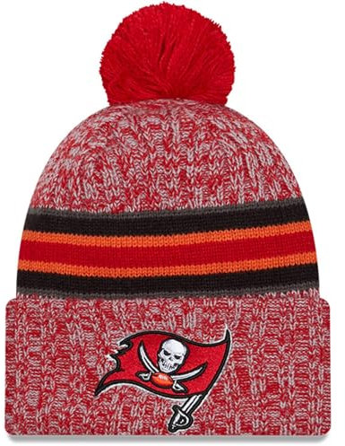 New Era NFL Unisex Erwachsene Offizielle 2023 Sideline Cold Weather Cuffed Pom Beanie Mütze, Tampa Bay Buccaneers, Einheitsgr��e
