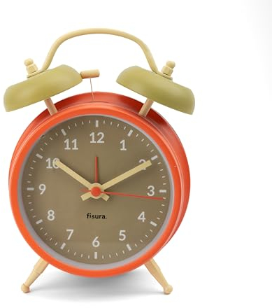 FISURA - Analogwecker ohne Ticken. Wecker mit Led-Nachtlicht. Zifferblatt 9 Zentimeter.11,7x5,5x16. Metall und ABS (Beige et orange)