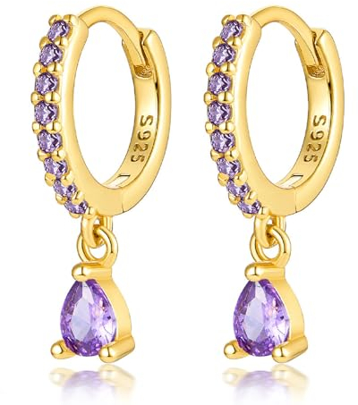 Ohrringe Gold Hängend Goldene Ohrringe Damen 1 Pair ohrringe Lila Hängend Wassertropfen Hypoallergic Ohrringe Purple für Damen Mädchen 12mm
