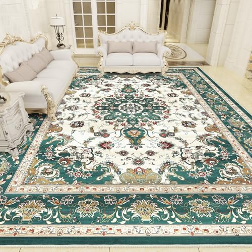 Vamcheer Vintage Area Rug for Living Room - Traditional Floral Print Large Rug with Upgrade Anti-slip PVC Material for Bedroom Classic Carpet Non Shedding for Kitchen, Green, 200x300cm