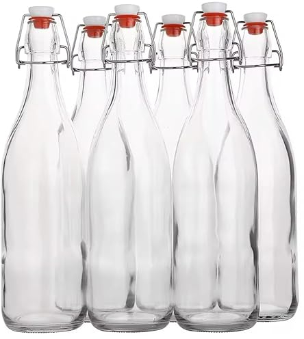 6x 1L Leere Glasflasche Zum Befüllen | BügelFLASCHE| Likörflaschen |Essig-Öl Flaschen | Schnapsflaschen |Karaffe |Wasserflasche |Milchflasche BÜGELVERSCHLUSS