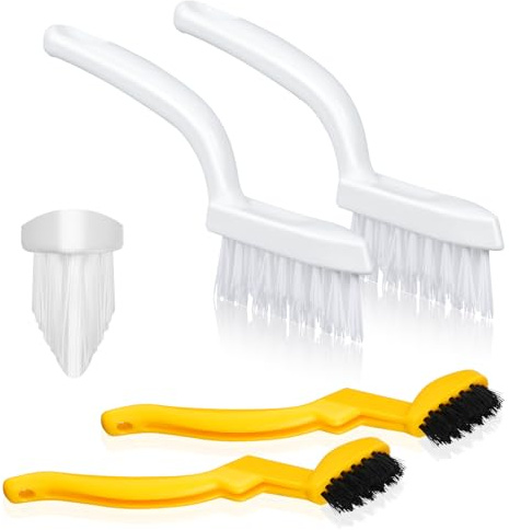 AUAUY 4pcs Grout Cleaner Scrubbing Brush Set, Crevice Cleaning Brushes | Stiff Bristle V-Shaped Grout Brushes for Narrow Corners, Small Cleaning Brushes for Tiles Floor Bathroom Kitchen Sink