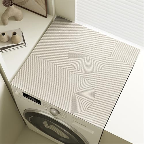 Odot Waschmaschinenauflage rutschfest Beige Nordic Motiv Waschmaschine Abdeckung Universal Saugfähig Schnelltrocknend Waschmaschinen Auflage Waschmaschinenabdeckung (60x60cm,Linie)