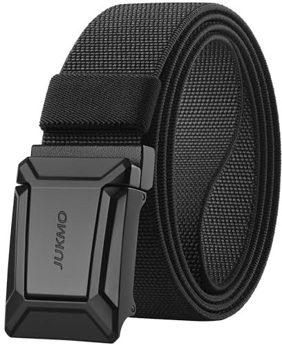 JUKMO Taktischer Stretchgürtel für Männer, Militär Arbeit Rigger Wandern,3,8cm elastische Nylon Web Ratsche Schnellspanner Gürtel in Geschenkbox (Schwarz, X-Large)