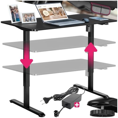 tectake® höhenverstellbarer Schreibtisch, Schreibtisch Gestell höhenverstellbar elektrisch, Verstellbarer Schreibtisch, Standing Desk, PC Tisch, Gaming Setup, für Arbeitszimmer, Home Office - schwarz