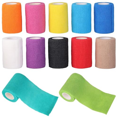 12 Rolls Self-Adhesive Bandage Wrapped In Color, 7.5cm x 4.5M Elastic Self-Adhesive Bandage,First Aid Sports Wrap Adhesive Bandage, Pet Vet Self-Wrap Bandage