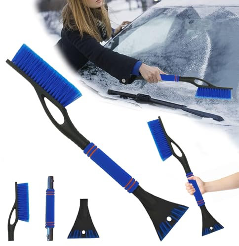 Xiujuers Eiskratzer Auto mit Besen, 60CM Scheibenkratzer Auto mit Schaumstoffgriff, 2 in1 Auto Schneebesen, Eiskratzer mit Besen, Car Snow Brush, Auto Schneebürste für Auto, SUV, LKW (Blau)
