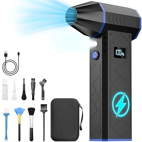 COSICOSY Compressed Air Duster, 130000RPM Electric Air Duster with LED Display & Light, 4 Gear Adjustable Mini Air Blower for PC Keyboard Cleaning, Rechargeable Cordless Air Blower for Car and Home