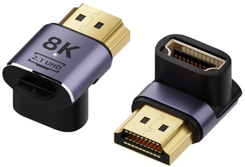 AuviPal 8K@60Hz HDMI Angled Adapter (2 Pack), Up and Down 90° & 270° Right Angle HDMI 2.1 Extender, L-Shape Male to Female Connector, Purple Aluminium Alloy
