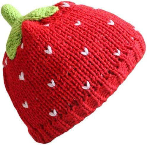 Gehanico Beanie für Damen, Erdbeer-Häkelmütze, 2024, süße Erdbeer-Beanie-Mütze, warm, gestrickt, Totenkopfmütze, niedlicher Hut, Grunge-Strickmütze, warme Strickmützen, 1 Stück, Einheitsgröße