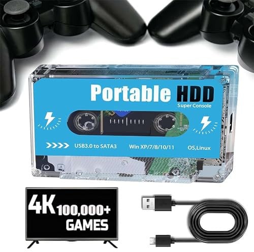 Pocket Super Console, Portable External Game Hard Drive Disk, Ultimate Retro Disk Gaming Console Cassette, Plug and Play Video Game Stick Built in 100000 Games, for Laptop/PC/Windows