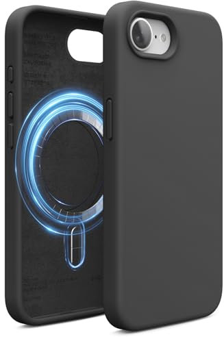 elago Magnetisch Silikon Hülle Kompatibel mit iPhone 16e, Kompatibel mit Allen MagSafe-Zubehör - Eingebaute Magnete, Soft-Grip-Silikon, Stoßfest (Schwarz)