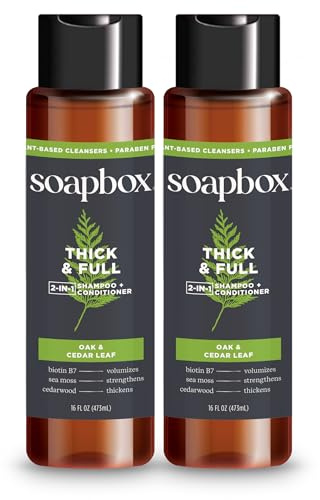 Soapbox Men's Thick and Full 2 in 1 Shampoo and Conditioner Men, Natural Mens Shampoo and Conditioner, Oak & Cedar Leaf, 16oz
