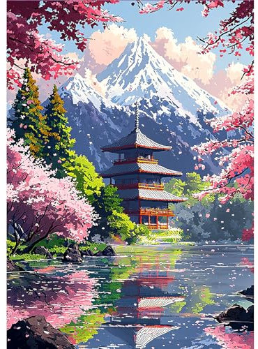 MOGTAA 5D Diamond Painting, DIY Fleurs de Cerisier Painting Complet Diamant Kit, Peinture Diamant Adulte, Bricolage Artisanat Strass Point de Croix Painting pour Murale Décor 30x40cm