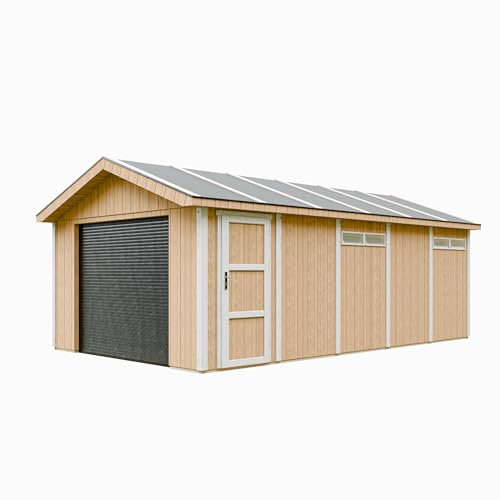 Garage Premium Qualität 21 m²- L378xB648 cm- Garage für Autos, Motorräder, Fahrräder, Gartengeräte - Konstruktion aus LP Smartside-Panels - Timbela M992B-HARVEST Honey