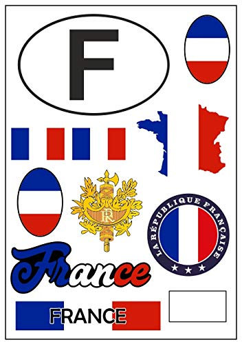 Daged Frankreich Aufkleber Karte 8 Stück Stickerbogen Dekorative Sticker - PKW Auto Motorrad Biker Flagge Fahne AK