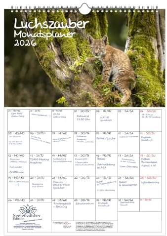 Luchszauber Planer DIN A3 Kalender für 2026 Luchs - Seelenzauber