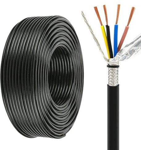 RVVP Shielded Cable 1.5mm² 4-Core Pure Copper Tinned Anti-Oxidation Braided Shielding - Control/Signal Data Transmission Cable(200ft,0.5MM2)