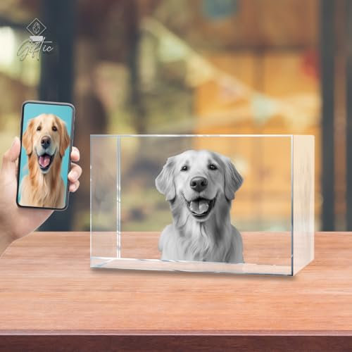 Giftic 3d Laser Engraved Classic Rectangle Crystal Custom Photo Print, Personalised Gifts for her/him, dad/mom, Anniversary Couples Gifts (Wide, Small: 8x5x5cm, Glass Crystal)