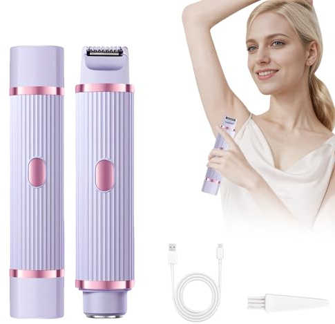 Elektrischer Intimrasierer für Frauen, 2 in 1 Doppelkopf Elektrorasierer für Damen, Bikini Trimmer, Nass/Trocken Rasierer Damen Intimbereich für Scham Gesicht Achselhöhlen Beine, IPX7 Wasserdicht,Lila