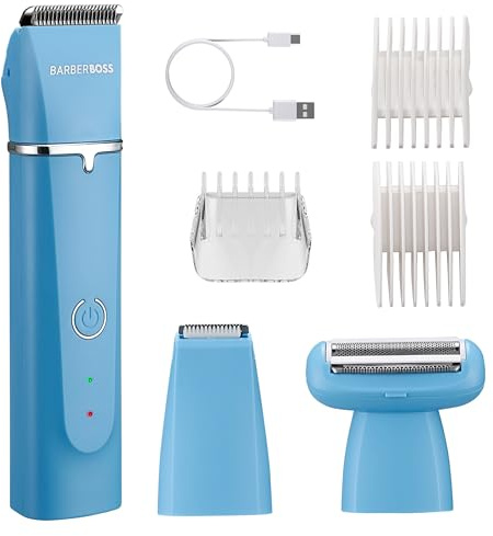 BarberBoss Grooming Kit for Men, Beard, Hair & Body Trimmer, 3 Interchangeable Heads, Ceramic Blades, USB Rechargeable, Waterproof, Face and Body Clipper Set