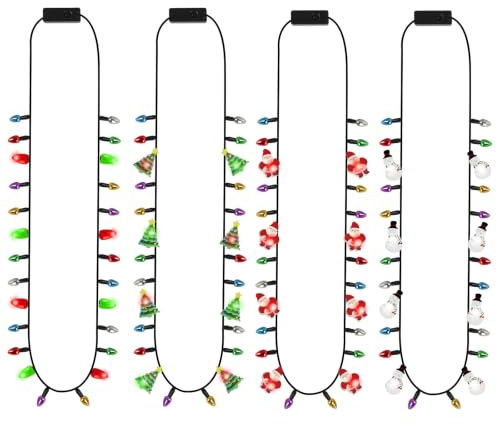 LED Halskette Weihnachten - Blinkende Halskette mit Glühbirnen, Led Weihnachtsdeko Leuchtender Weihnachts & Partyschmuck für Erwachsene | Ideal für Festtage, Geburtstag, Karneval & Events, 4 Stück