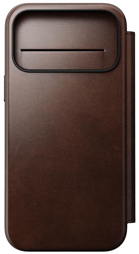 NOMAD Modern Leather Folio For iPhone 17 Pro Max, Protective Case Made Of Polycarbonate And Genuine Leather Coating, MagSafe Compatible, Rustic Brown Horween