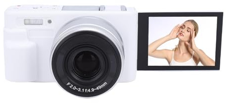 Plyisty 5K-Digitalkamera mit 10-fachem Optischen Zoom, Echtzeitfilter, WLAN-Verbindung, um 180° Umklappbarer Bildschirm, Makromodus für Blumen, Vögel, Selfie-Vlog-Kamera mit (White)