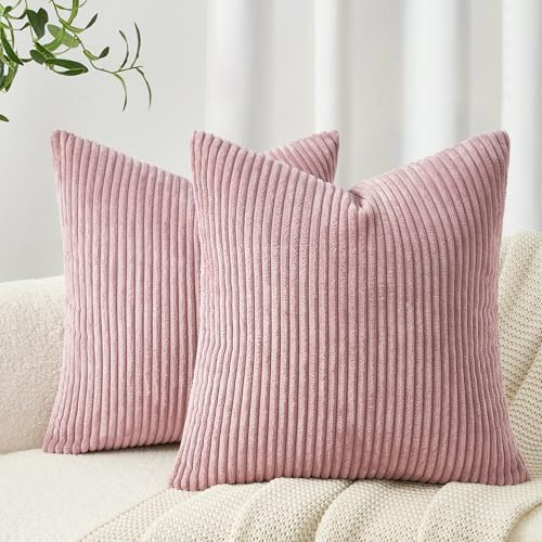 Topfinel Kissenbezug 65x65 Rosa Kordsamt 2er Set Gestreiftes Muster Kissenbezüge Kissenhülle Dekokissen Sofakissen Couchkissen Dekokissen Zierkisse