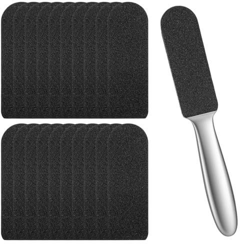 Foot File and Pads Professional Foot File with 20 Replacement Pads | Stainless Steel, Dual Grit Scrubber, for Cracked Skin, Corns, Callus Remover