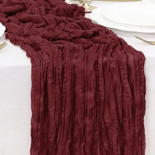 Tischläufer Rot, Käsetuch Tischläufer Weinrot, Boho Gaze Tischläufers Cheesecloth Läufer Für Hochzeit, Party, Babyparty, Tischdekoration,( 90 X 300 cm, Weinrot
