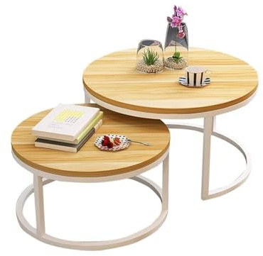 FXLUHAY Ensemble de 2 Tables Basses gigognes laquées Jaune et Blanc, Table d'appoint for Salon, Extensible, empilable.