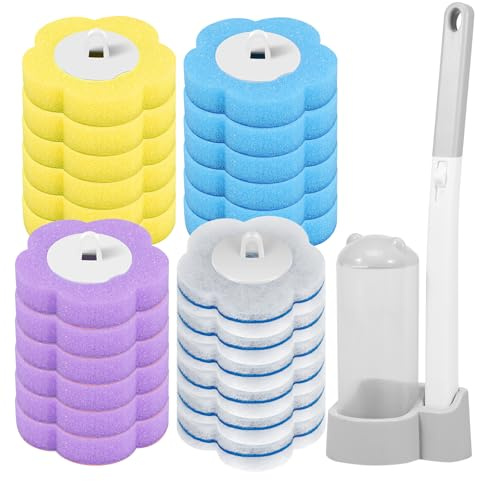 Keyohome Brosse de Toilette Jetable Recharge 24 Brosse WC avec Support Nettoyeur Toilette avec Têtes de Rechange Recharges de Détergent pour Toilette Salle de Bain WC