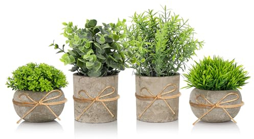 4 Pièces Plantes Artificielles Interieur, Fausse Plante Interieur pour Decoration Chambre, Plante Artificielle pour Décoration Maison Bureau Salon ou Salle de Bain, Verdure Faux Plantes en Plastique