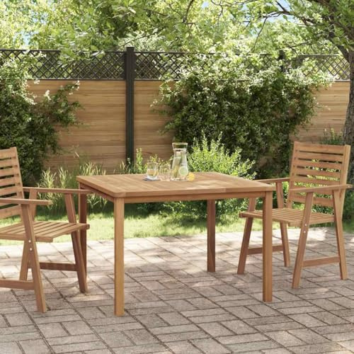 IBUQDDV Tavolo da pranzo da giardino, 110 x 110 x 77 cm, in legno massello teak, resistente alle intemperie, per cucina, terrazza con vernice protettiva per legno, mobile durevole in teak tecnicamente