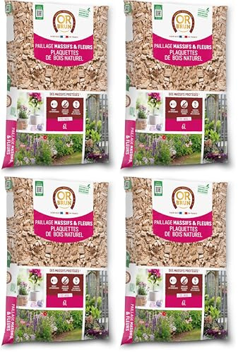 OR BRUN Paillage Massifs & Fleurs OBRPCLA6U - 6L - Plaquettes de Bois Naturel (Lot de 4)