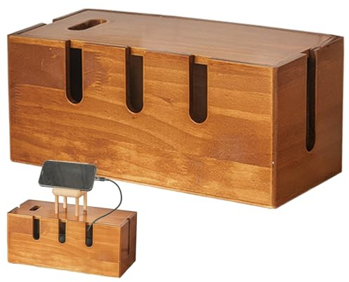 Kabelbox aus Holz für Boden und Schreibtisch – Aufbewahrungsbehälter aus massivem Kiefernholz, Überspannungsschutz-Adapter, staubdichtes elektrisches Kabelmanagementsystem, Wärmeableitungssteckdose