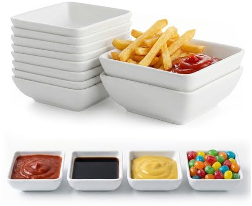 Bettinay 10 Pcs Small Serving Dip Bowls, White Square Dishwasher Safe Sauce Dish for Seasoning Ketchup Sushi Snacks