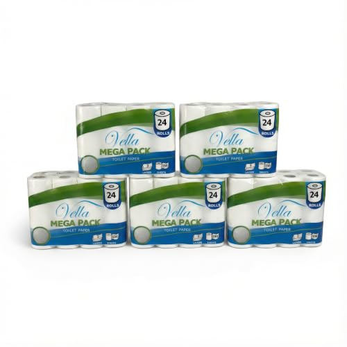 Vella Toilettenpapier 120 Rollen Megapack, 3-lagig, extra weich & saugstark, 150 Blatt pro Rolle, Zellstoff, parfümfrei
