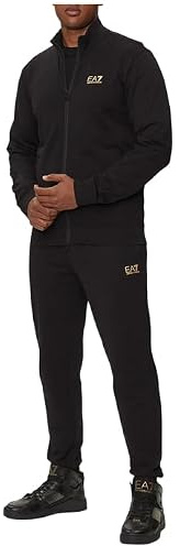 EA7 Emporio Armani Black/White (8NPV60-PJVRZ-M0036) Trainingsanzug für Herren, schwarz/weiß, aus Baumwolle, Reißverschluss, Jogginghose, Taschen, bequem, Logo