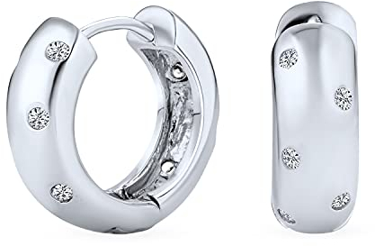 Zickzack-Fassung Zirkonia Breite Kpop Huggie Creolen Für Frauen Für Männer Poliertes .925 Sterlingsilber