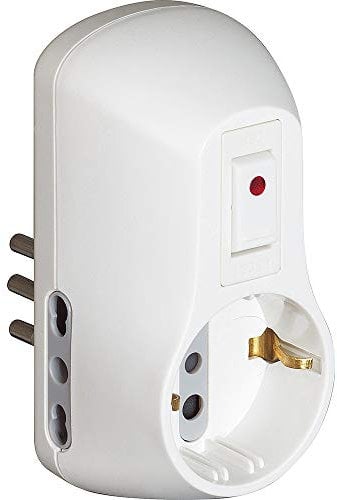 BTicino S3610DB Adattatore Safe Presa Multipla a 3 posti, con 1 Presa Schuko Standard Tedesco, 2 Prese Bivalenti 10/16A e Interruttore Automatico Luminoso di Sicurezza, colore Bianco
