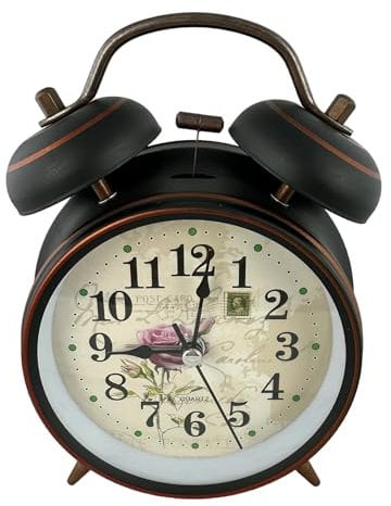 GMMH Retro Analogue Alarm Clock, No Ticking, Table Clock, Bedside Clock, Double Bell Alarm Clock (14-85) Vintage Retro Nostalgia Metal Antique Standing Clock Desk Clock Table Alarm Clock with Alarm