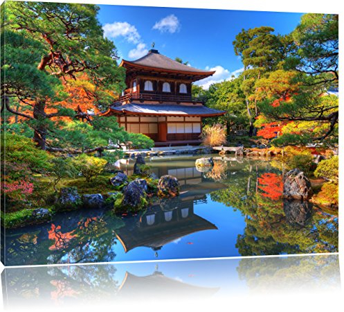 Pixxprint Ginkaku-ji-Tempel in Kyoto, Größe: 120x80cm, Leinwandbild, fertig gespannt, Wandbild, Dekoration, Kunstdruck, kein Poster