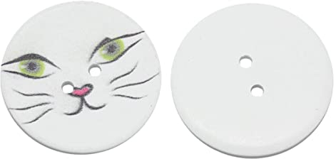 Sadingo Holzknöpfe Katzengesicht (30 Stück, 40mm) Knopf Set Katze, Kinderknöpfe, DIY Handwerk, Bastelknöpfe, Dekoknopf