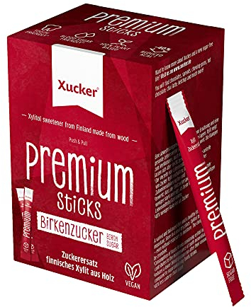 Xucker Premium Sticks mit Xylit - Birkenzucker von Xucker I 50 Sticks I Kristallzucker Ersatz für Unterwegs I 40% weniger Kalorien als Zucker I zuckerfrei Süßen