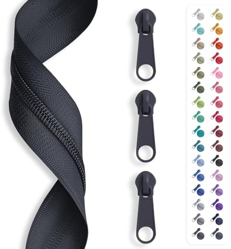 5m Reißverschluss endlos, Spirale 5mm + 10 Schieber/Zipper 27 Farben, Meterware (Schwarz)