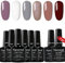 KANORINE 8pcs Nail Gel polish Set (6 colors + base & top coat) Soak off UV/LED Gel Nail Polish Long Lasting Gel Varnish Manicure Set 10ml x8pcs